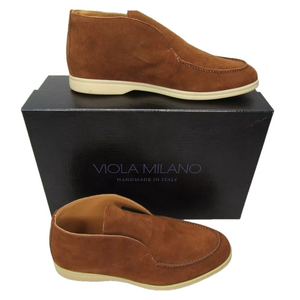 NEW VIOLA MILANO Men's Unlined City Suede Loafer Mid Shoes Polo Brown Size 8